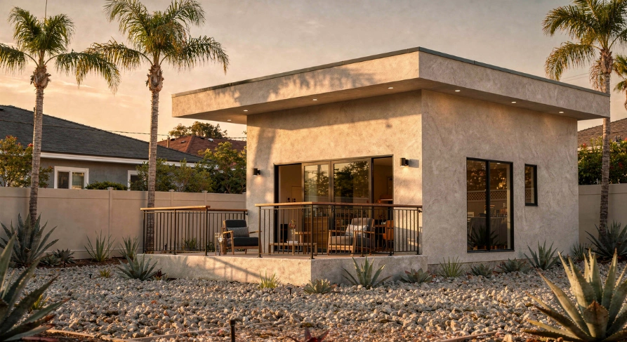 Modern detached ADU construction and backyard living space in Los Angeles